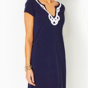 Lilly Pulitzer Brewster Navy Cotton Dress with White Accents